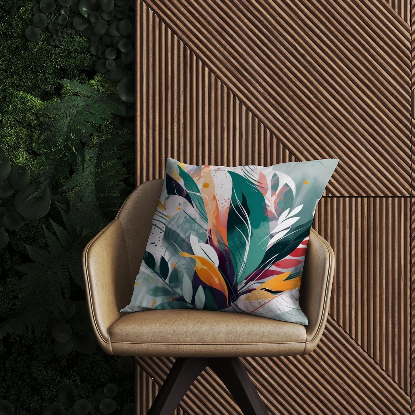 Coloured Abstrace Feather Leaves Outdoor Cushion