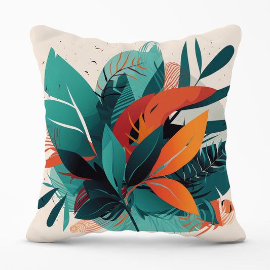 Green Orange Tropical Leaves Outdoor Cushion