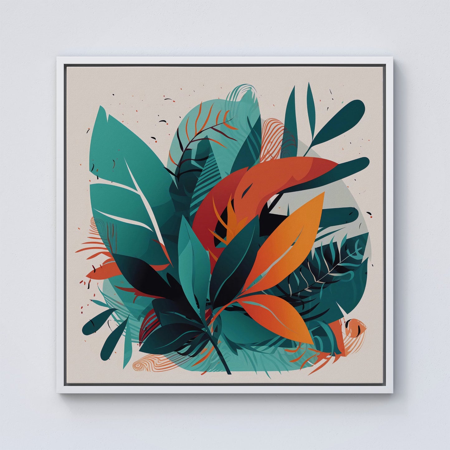 Green Orange Tropical Leaves Framed Canvas