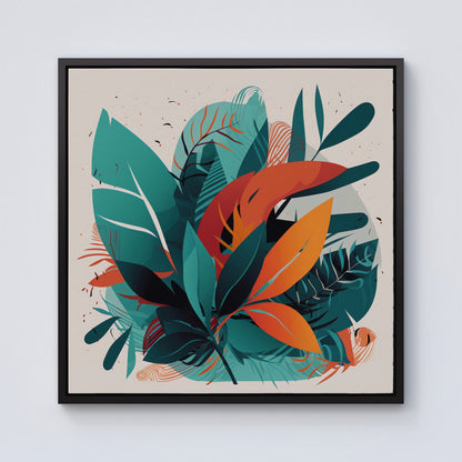 Green Orange Tropical Leaves Framed Canvas