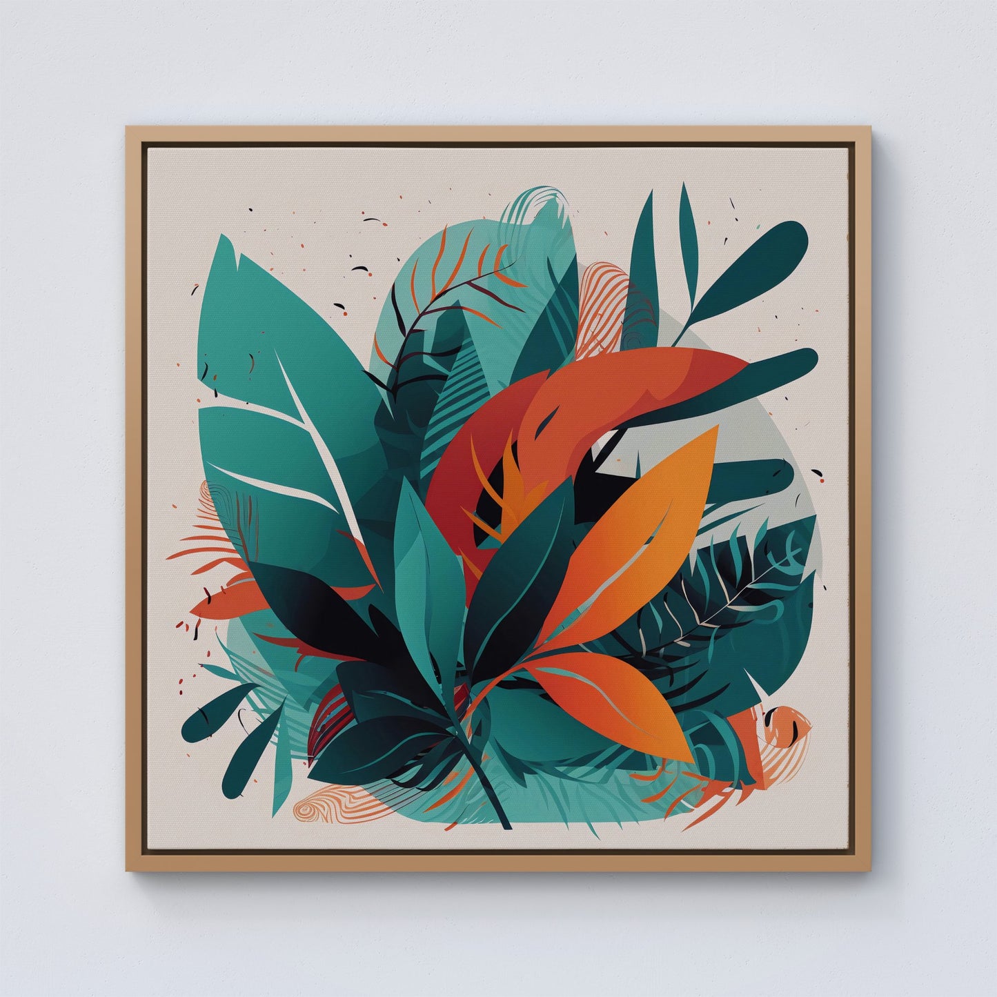 Green Orange Tropical Leaves Framed Canvas