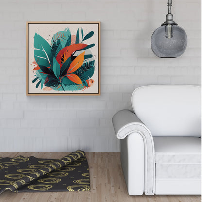 Green Orange Tropical Leaves Framed Canvas