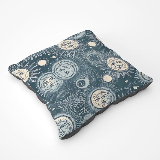 Silver Blue Moon And Stars Floor Cushion