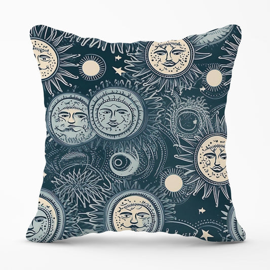 Silver Blue Moon and Stars Outdoor Cushion