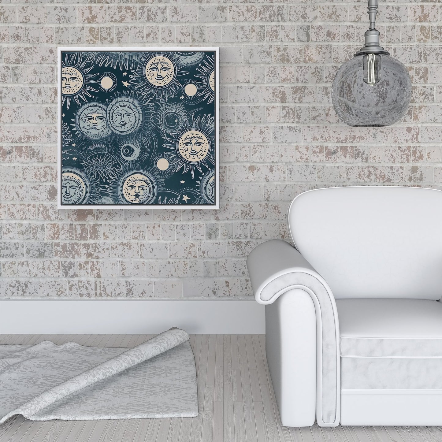 Silver Blue Moon and Stars Framed Canvas