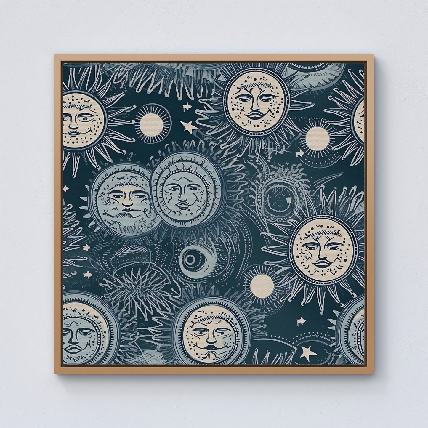 Silver Blue Moon and Stars Framed Canvas