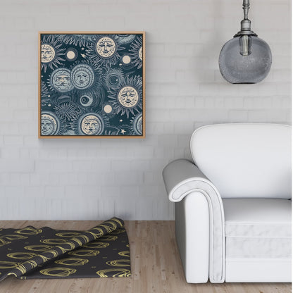 Silver Blue Moon and Stars Framed Canvas