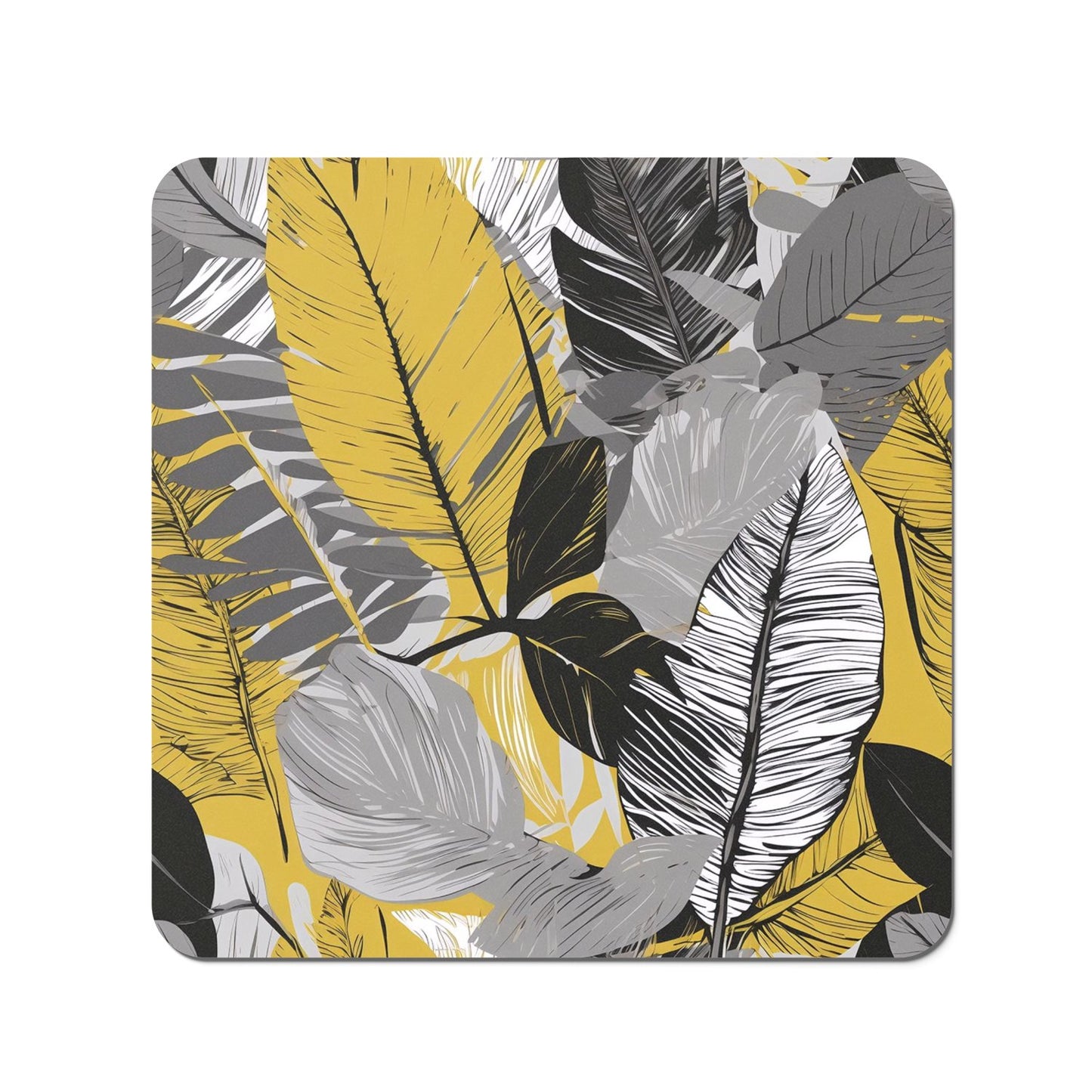 Grey Yellow Floral Leaves Coasters