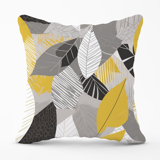 Grey Yellow Autumn Leaves Outdoor Cushion