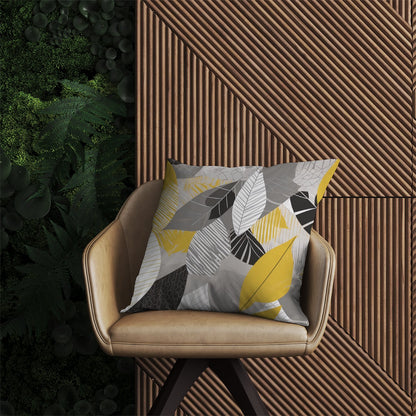 Grey Yellow Autumn Leaves Outdoor Cushion