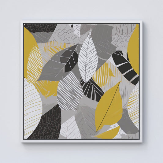 Grey Yellow Autumn Leaves Framed Canvas