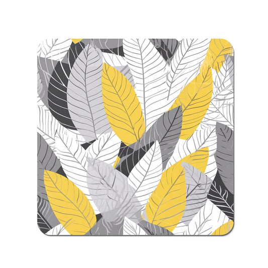 Yellow Grey Feather Leaves Coasters