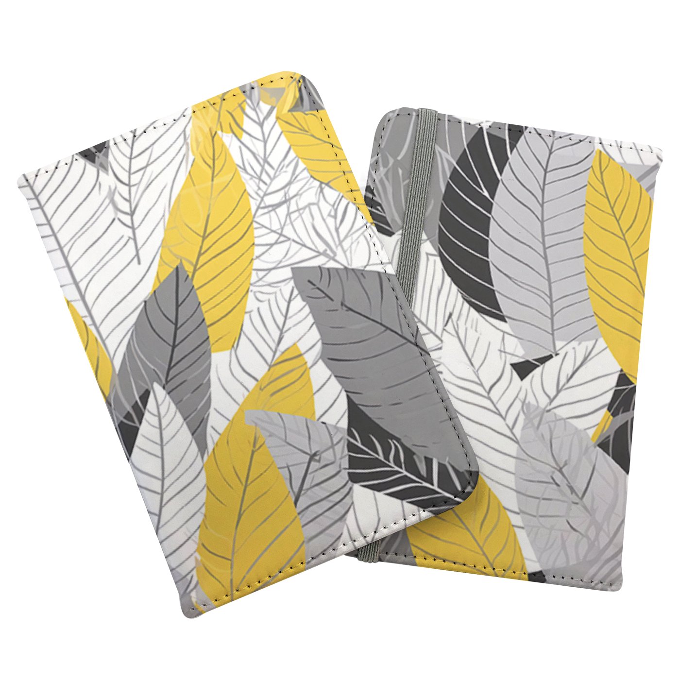 Yellow Grey Feather Leaves Passport Cover