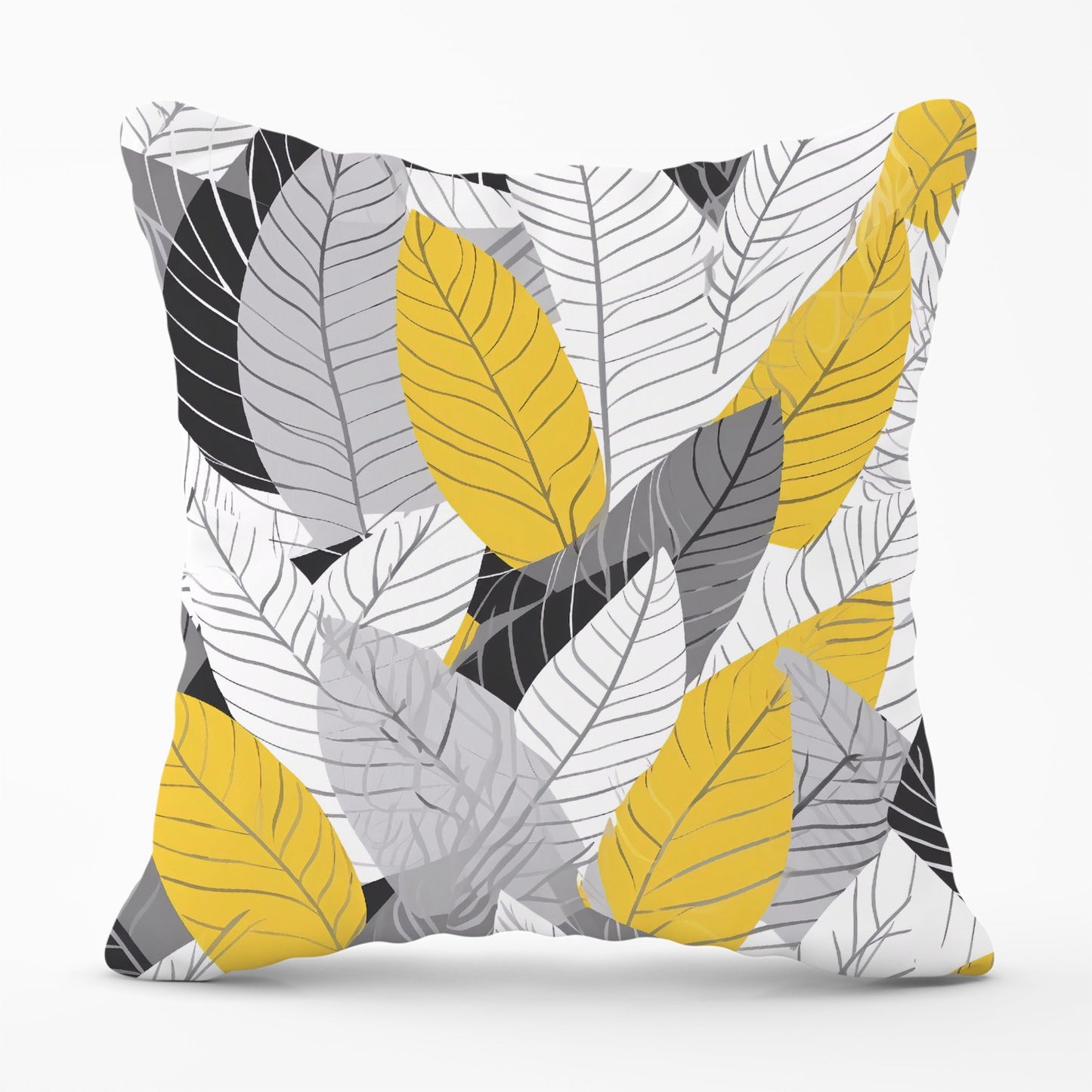 Yellow Grey Feather Leaves Outdoor Cushion