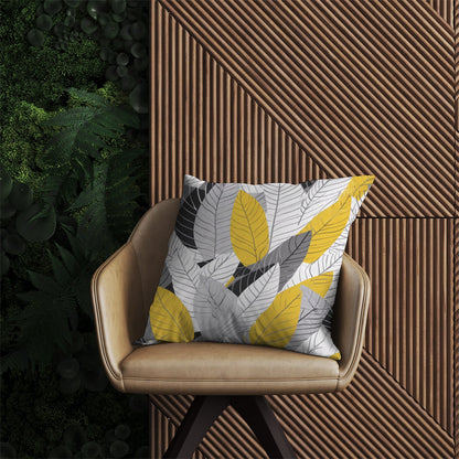 Yellow Grey Feather Leaves Outdoor Cushion