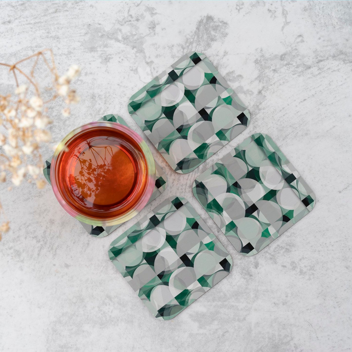 Geometric Grey Green Coasters