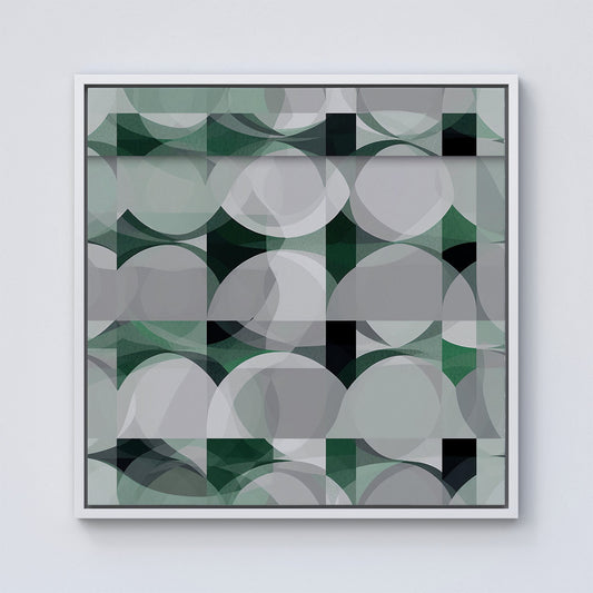 Geometric Grey Green Framed Canvas