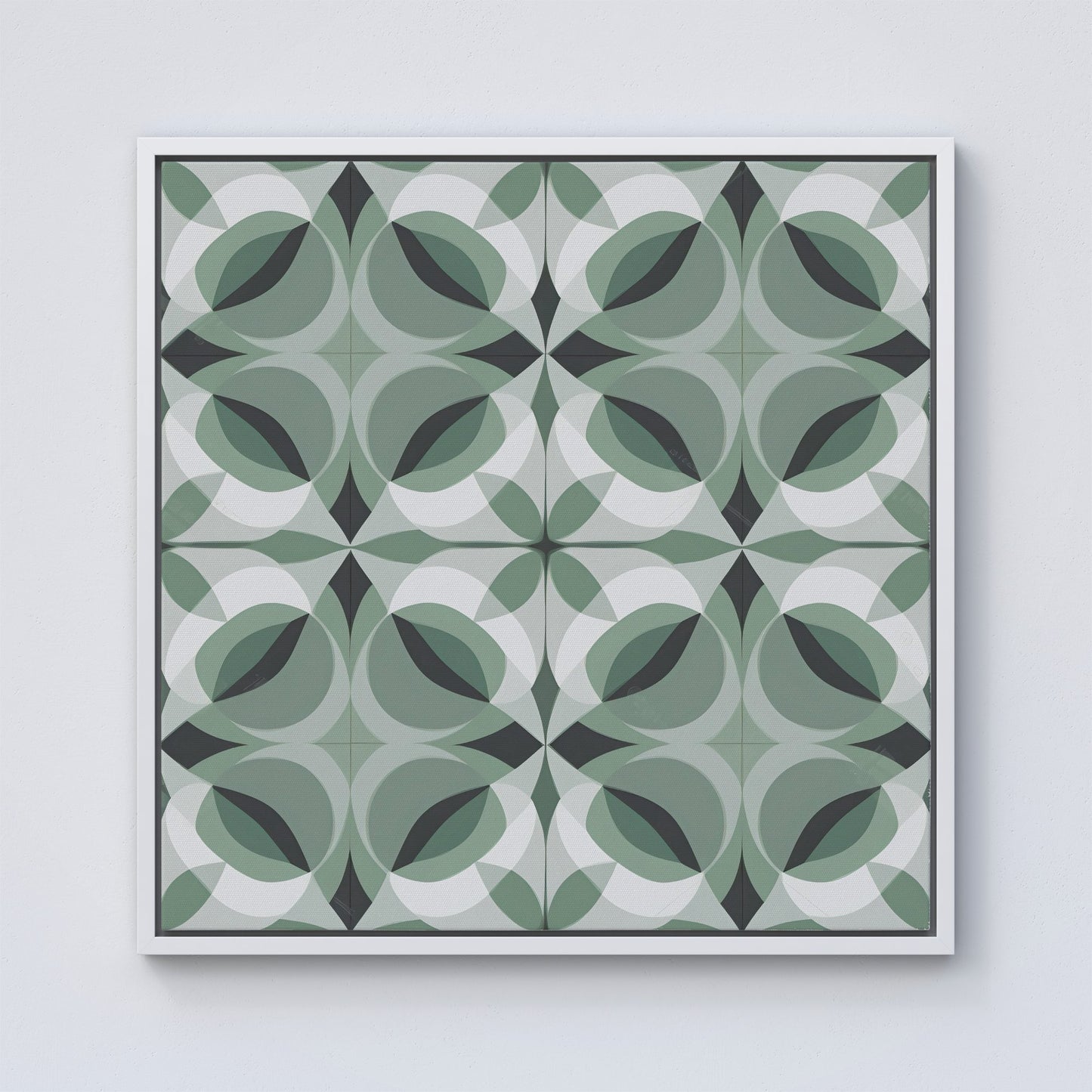 Geometric Green Grey Framed Canvas