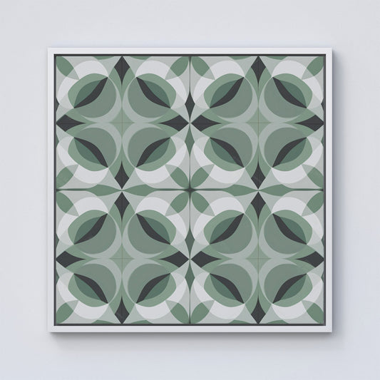 Geometric Green Grey Framed Canvas