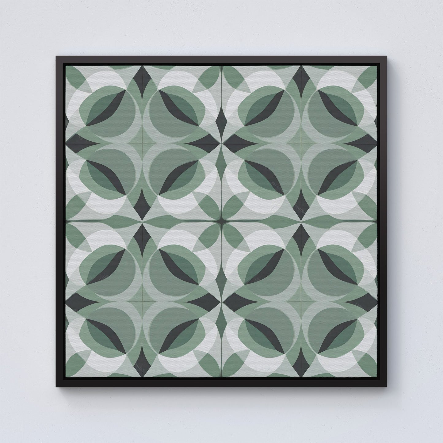 Geometric Green Grey Framed Canvas