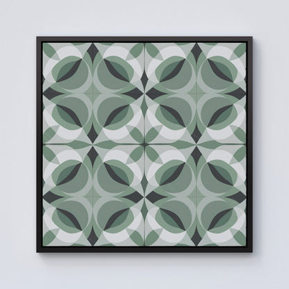 Geometric Green Grey Framed Canvas