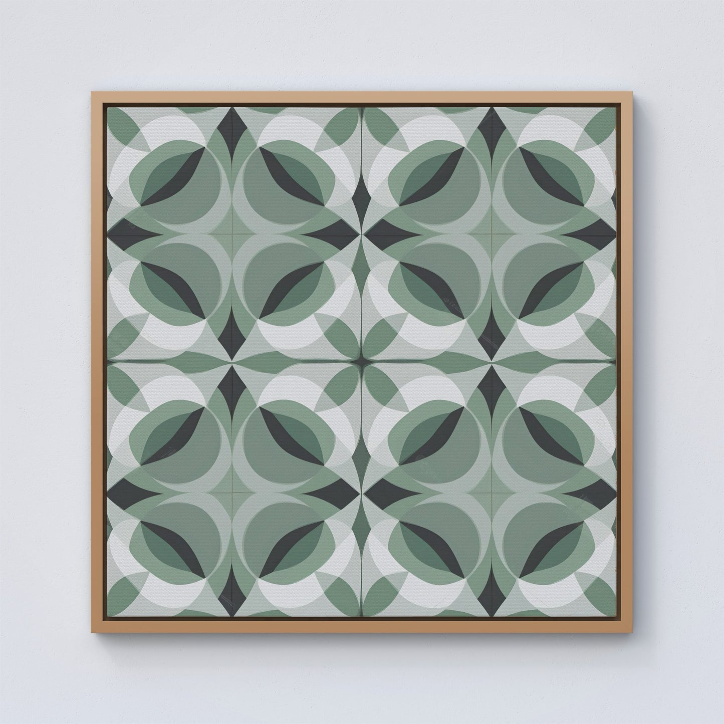 Geometric Green Grey Framed Canvas