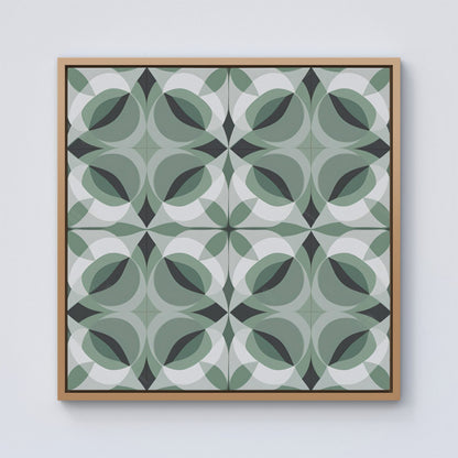 Geometric Green Grey Framed Canvas