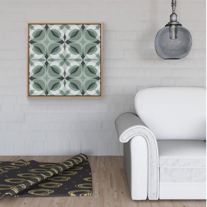 Geometric Green Grey Framed Canvas