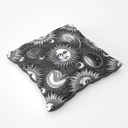 Moon And Sun Black White Floor Cushion