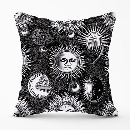 Moon and Sun Black White Outdoor Cushion