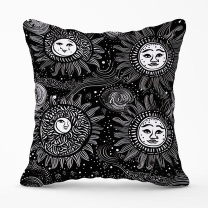 Moon and Sun White Black Outdoor Cushion