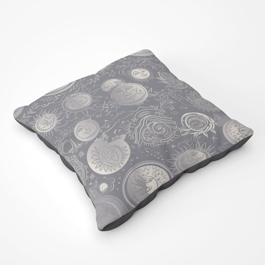 Sun And Moon In Grey Floor Cushion