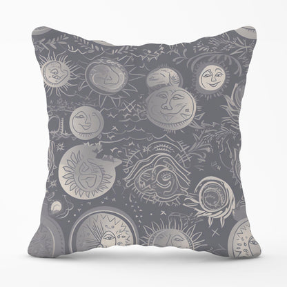 Sun and Moon in Grey Outdoor Cushion