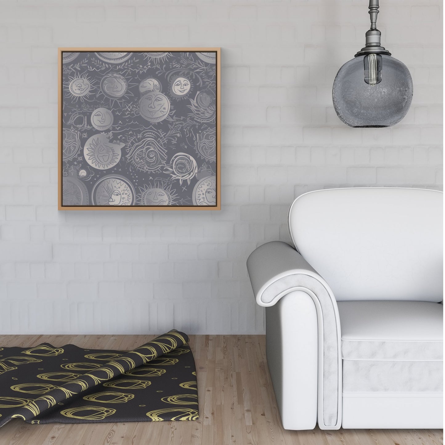 Sun and Moon in Grey Framed Canvas