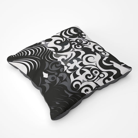 Black Grey Abstract Floor Cushion