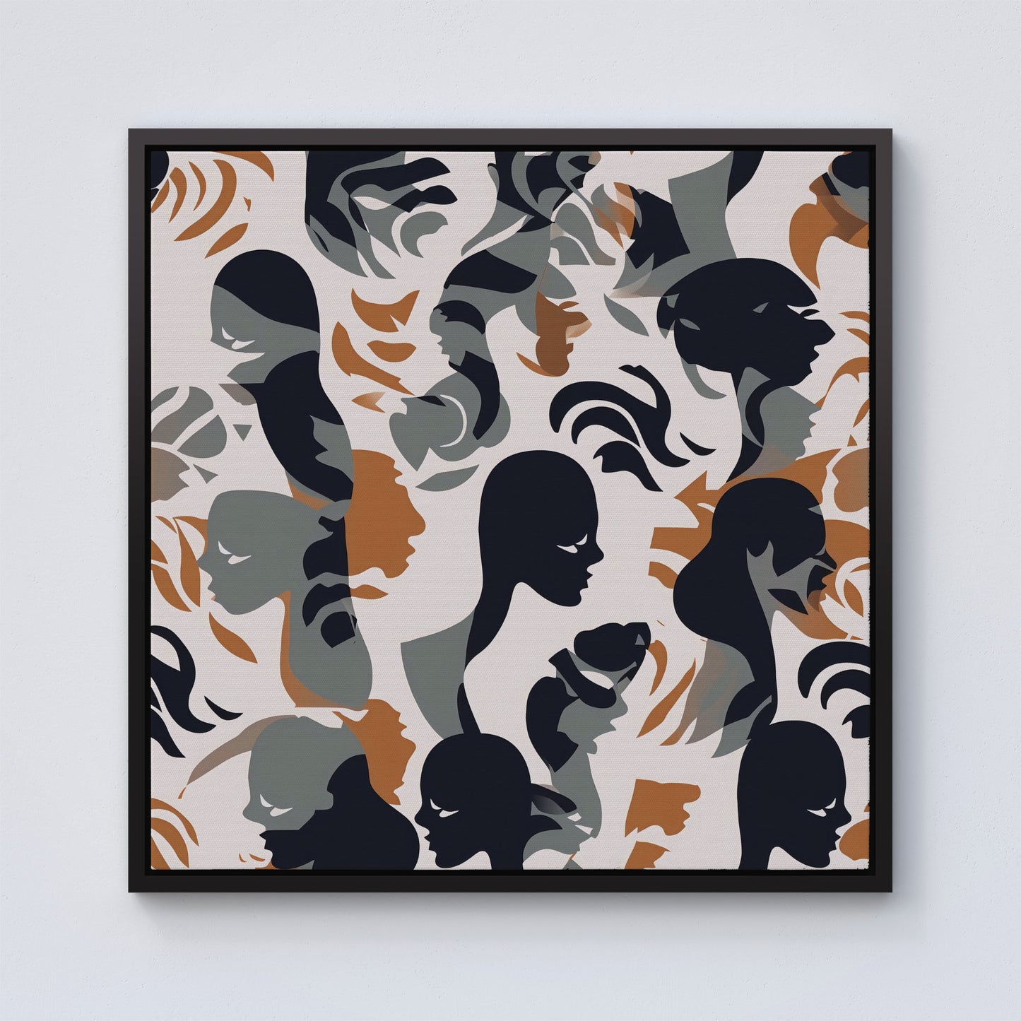 Abstract Grey Brown Silhouette Framed Canvas