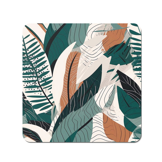 Autumn Tropical Leaves Green Brown Coasters