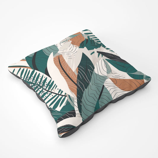 Autumn Tropical Leaves Green Brown Floor Cushion