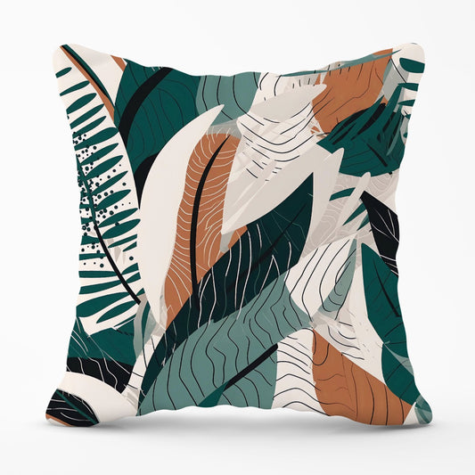 Autumn Tropical Leaves Green Brown Outdoor Cushion