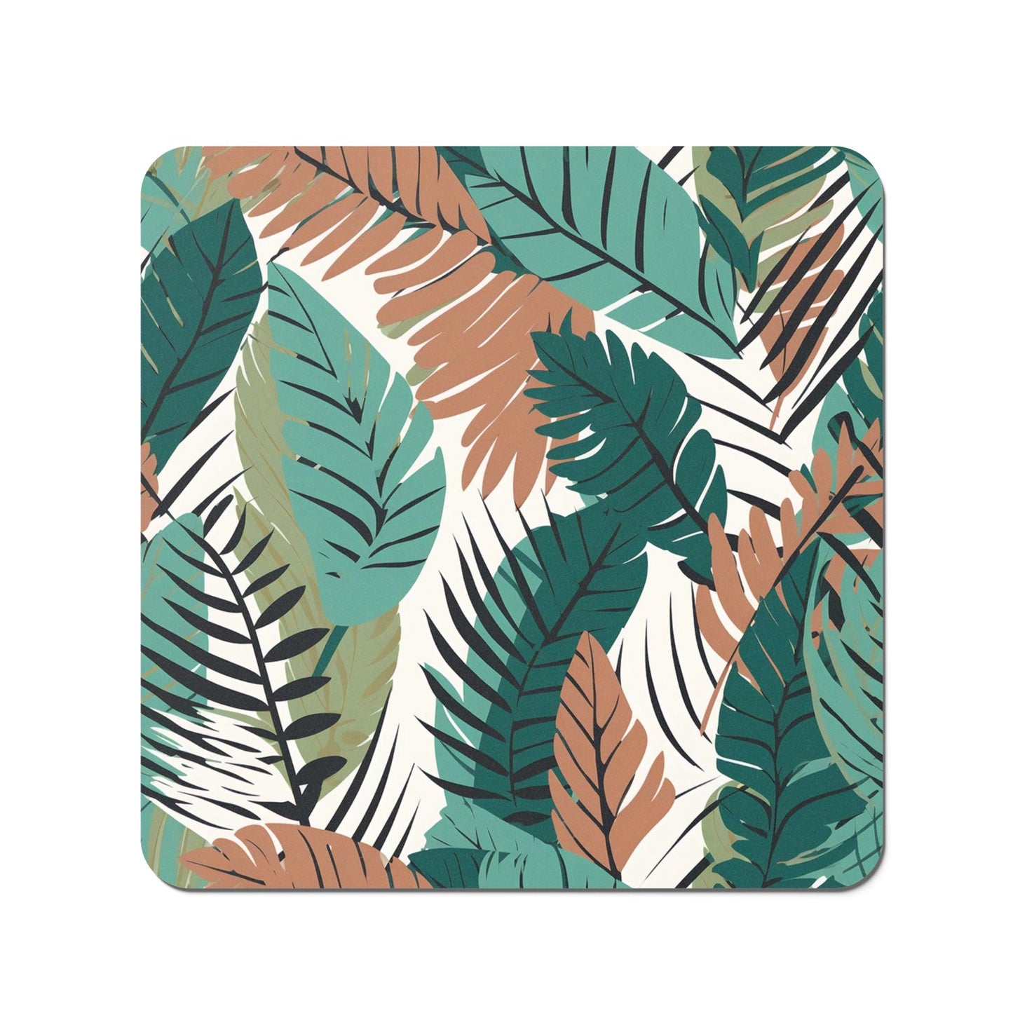 Tropical Floral Leaves Green Brown Coasters