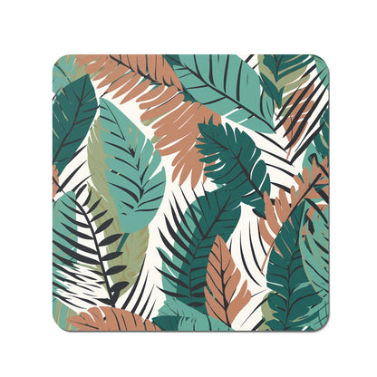 Tropical Floral Leaves Green Brown Coasters