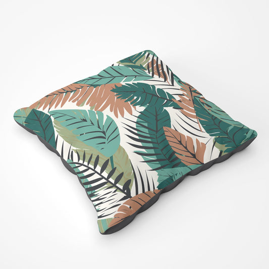 Tropical Floral Leaves Green Brown Floor Cushion