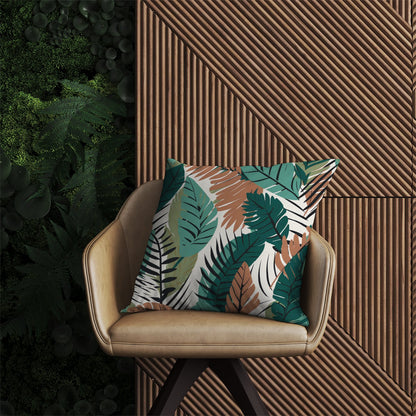 Tropical Floral Leaves Green Brown Outdoor Cushion