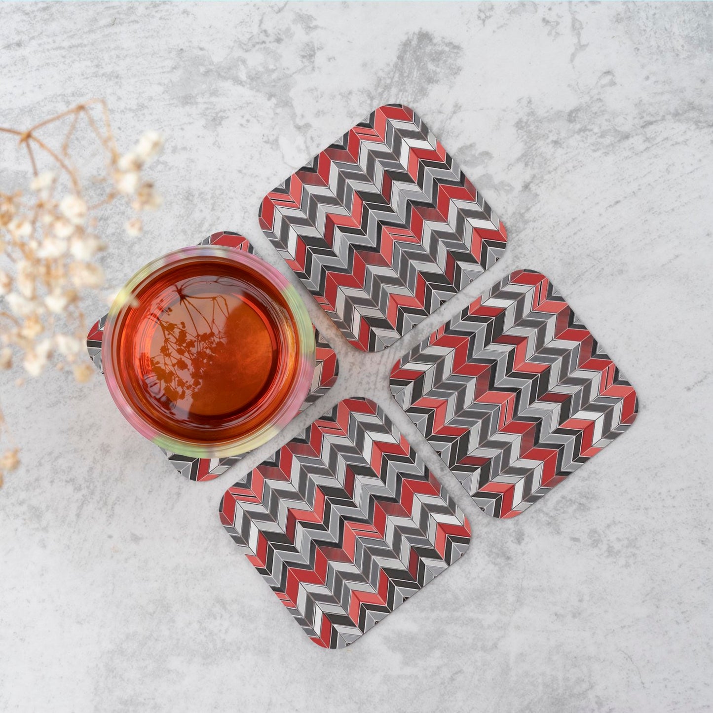 Red Grey Geometric Pattern Coasters