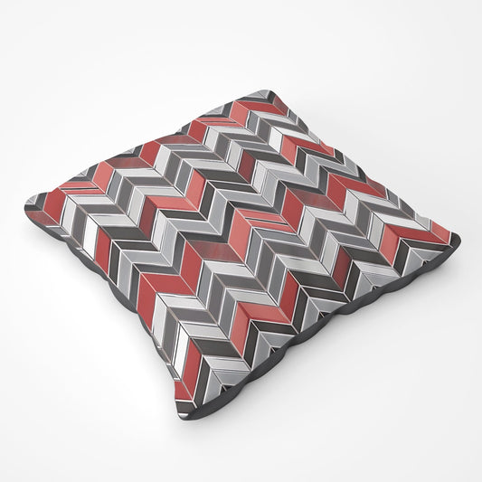 Red Grey Geometric Pattern Floor Cushion