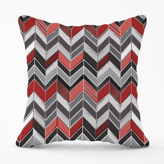 Red Grey Geometric Pattern Outdoor Cushion