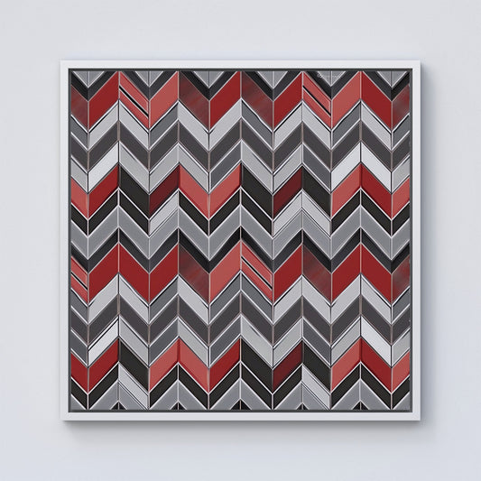 Red Grey Geometric Pattern Framed Canvas