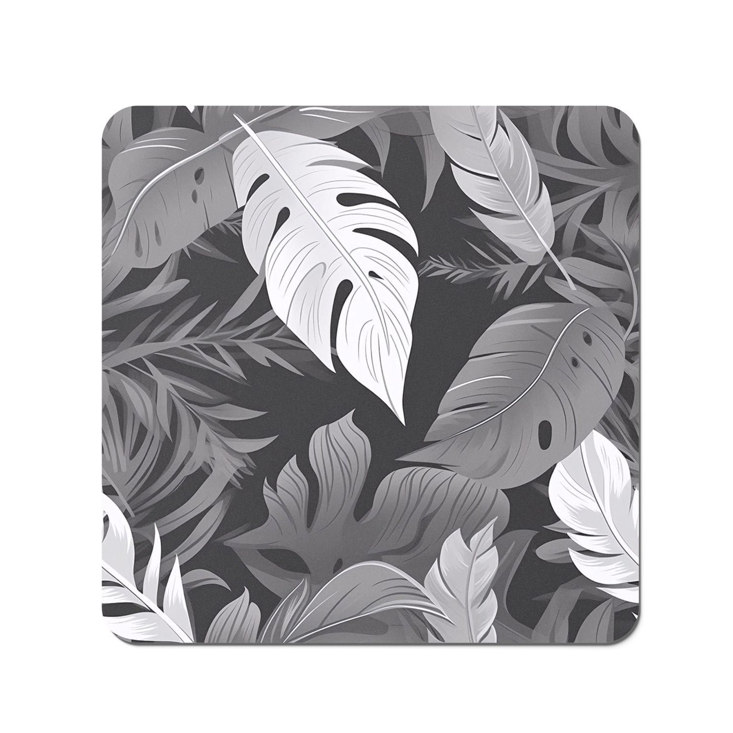 Black White Tropical Leaves Coasters