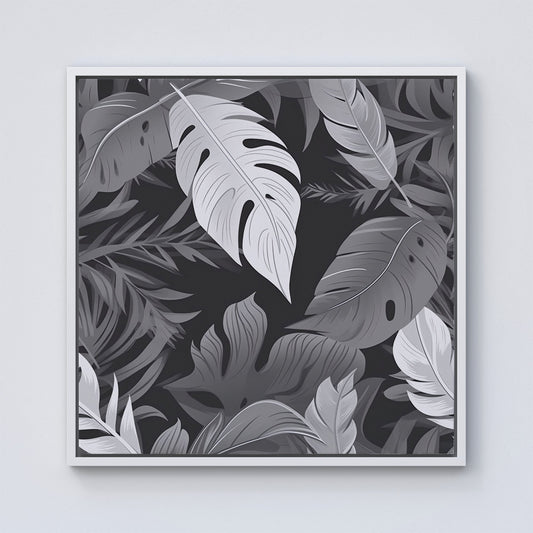 Black White Tropical Leaves Framed Canvas