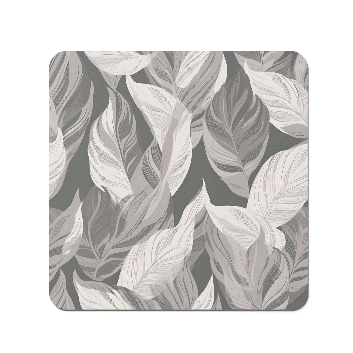 Grey Floral Leaves Coasters